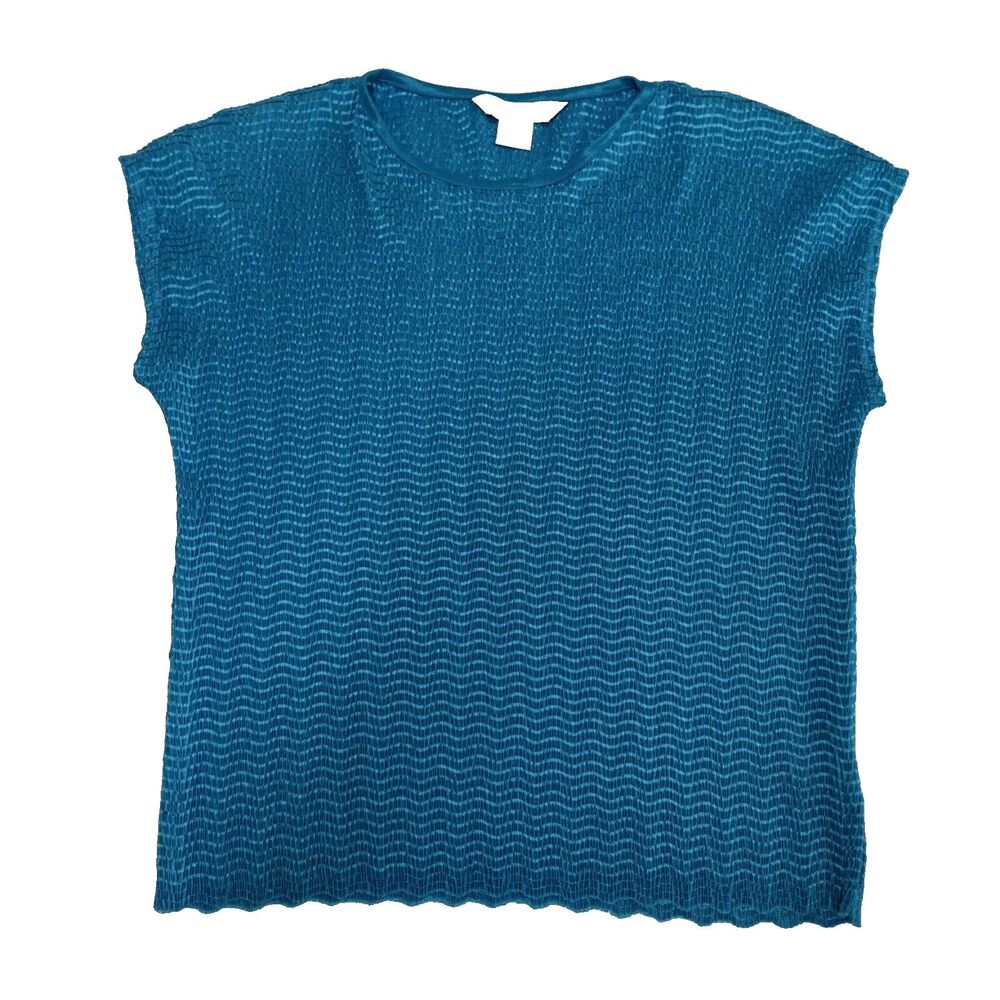 TanJay | Women's Blue Stretchy Sheer Shirt Petite Small | Essentials by Tan Jay